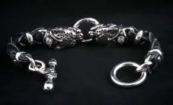 Bikerringshop Tiger Head Braided Genuine Leather Men's Bracelet 12 Bikerringshop Tiger Head Braided Genuine Leather Men's Bracelet -Outlet Rings Store IMG 9164