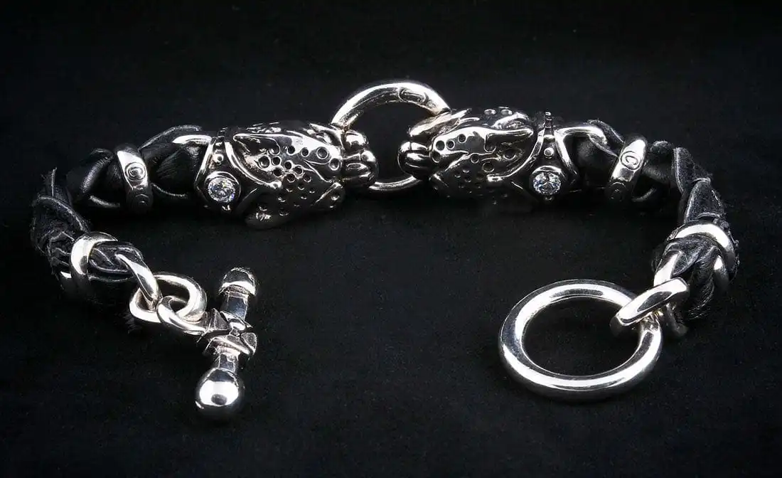 Bikerringshop Tiger Head Braided Genuine Leather Men's Bracelet 6 Bikerringshop Tiger Head Braided Genuine Leather Men's Bracelet - Image 4