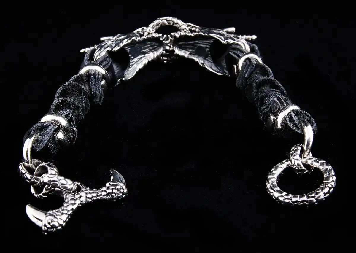 Bikerringshop Dragon Genuine Leather Mens Chain Bracelet 8 Bikerringshop Dragon Genuine Leather Mens Chain Bracelet - Image 6