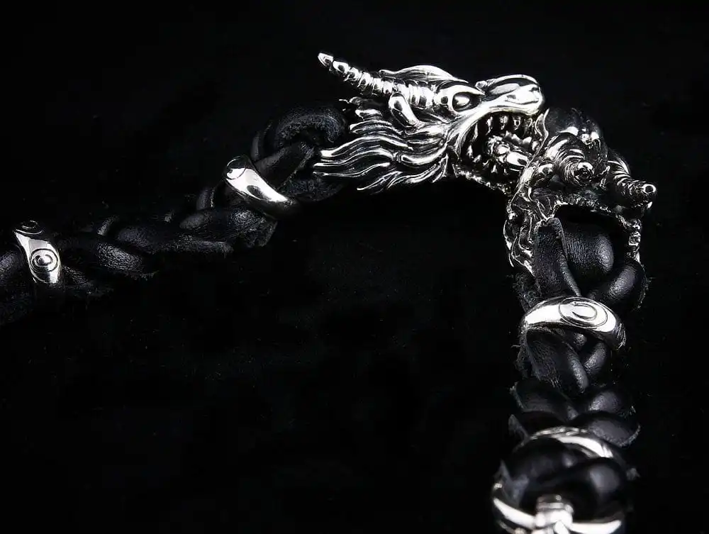 Bikerringshop Dragon Genuine Leather Mens Chain Bracelet 7 Bikerringshop Dragon Genuine Leather Mens Chain Bracelet - Image 5