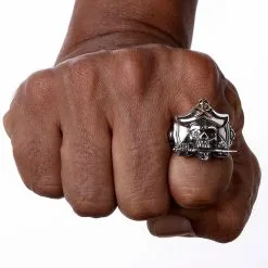 Bikerringshop Sterling Silver Jack Sparrow Crossbones Pirate Skull Ring -Outlet Rings Store Jack Sparrow pirate skull ring for men