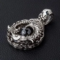 Bikerringshop Sterling Silver Onyx Japanese Koi Fish Pendant -Outlet Rings Store Japanese koi fish pendant 5