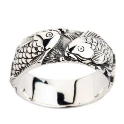 Bikerringshop Sterling Silver Koi Fish Wedding Band Rings