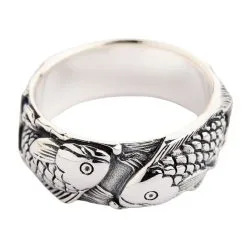 Bikerringshop Sterling Silver Koi Fish Wedding Band Rings -Outlet Rings Store Japanese koi ring 6