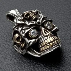 Bikerringshop Sterling Silver Diamond Sugar Skull Pendant -Outlet Rings Store Jew03 4802