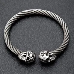 Bikerringshop Skull Silver Bangle Bracelet -Outlet Rings Store Jew05 4839