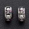 Bikerringshop Ruby Skull Sterling Silver Hoop Mens Earrings -Outlet Rings Store Jew08 4959