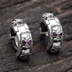 Bikerringshop Ruby Skull Sterling Silver Hoop Mens Earrings 10 Bikerringshop Ruby Skull Sterling Silver Hoop Mens Earrings -Outlet Rings Store Jew08 5210