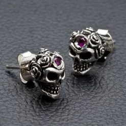 Bikerringshop Tribal Rose Skull Mens Earrings