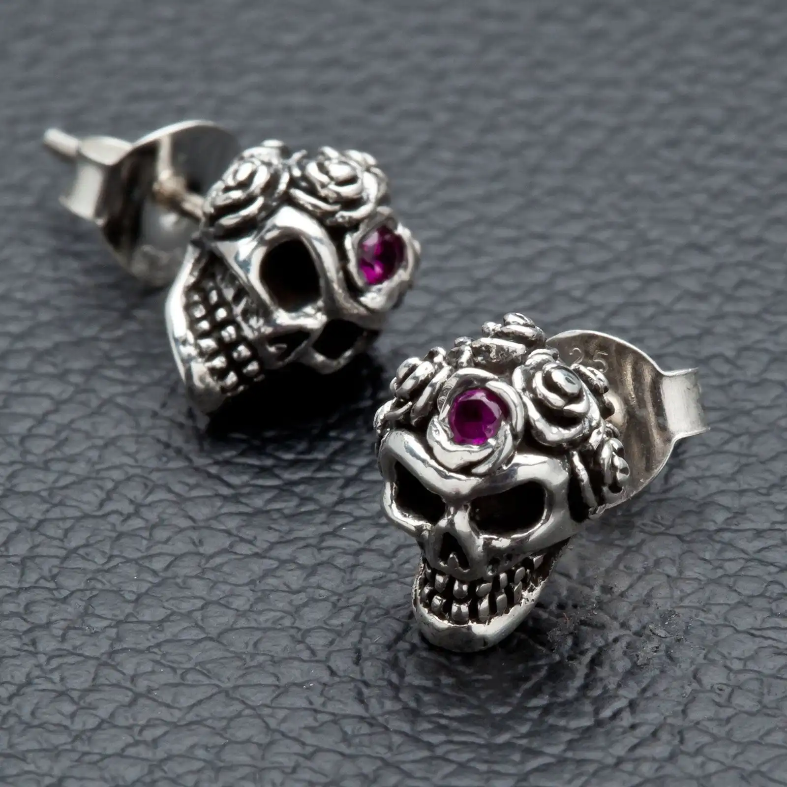 Bikerringshop Tribal Rose Skull Mens Earrings 4 Bikerringshop Tribal Rose Skull Mens Earrings - Image 2