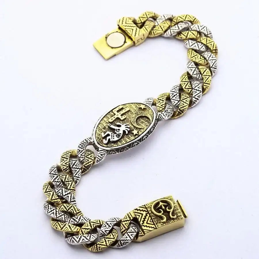 Bikerringshop Sterling Silver Brass Kokopelli Bracelet 4 Bikerringshop Sterling Silver Brass Kokopelli Bracelet - Image 2