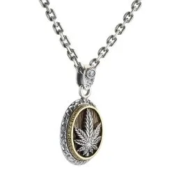 Bikerringshop Silver Brass Marijuana Pendant Necklace