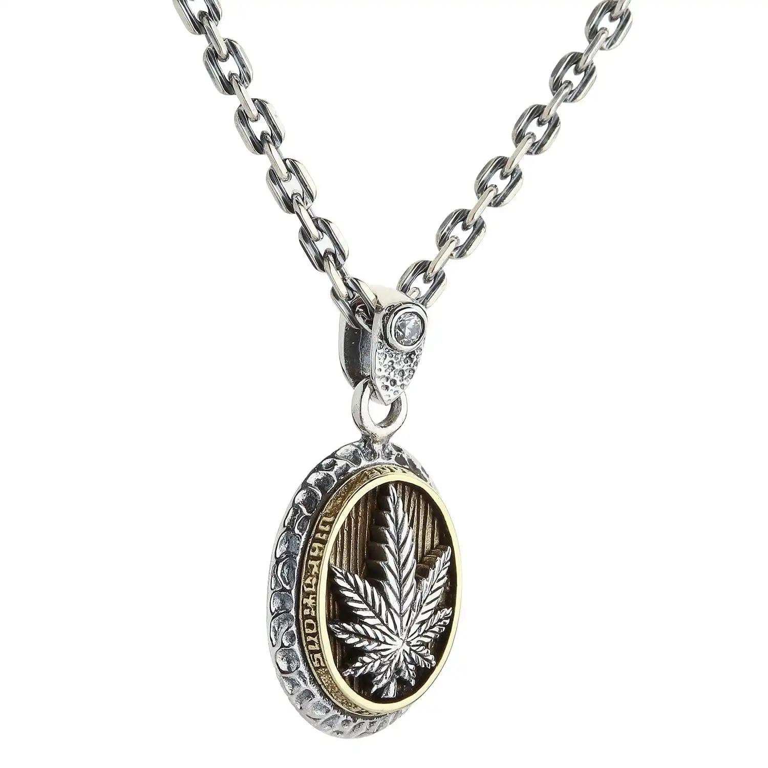 Bikerringshop Silver Brass Marijuana Pendant Necklace 3 Bikerringshop Silver Brass Marijuana Pendant Necklace