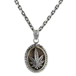 Bikerringshop Silver Brass Marijuana Pendant Necklace 19 Bikerringshop Silver Brass Marijuana Pendant Necklace -Outlet Rings Store Marijuana necklace