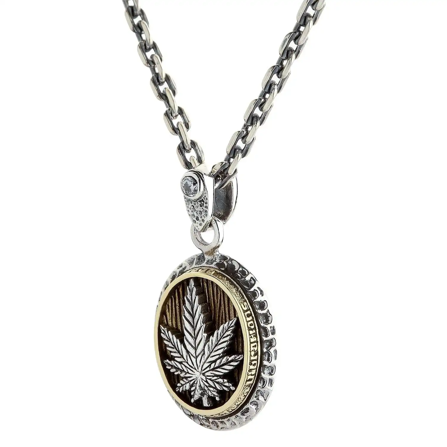 Bikerringshop Silver Brass Marijuana Pendant Necklace 4 Bikerringshop Silver Brass Marijuana Pendant Necklace - Image 2