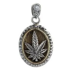 Bikerringshop Silver Brass Marijuana Pendant Necklace 14 Bikerringshop Silver Brass Marijuana Pendant Necklace -Outlet Rings Store Marijuana pendant