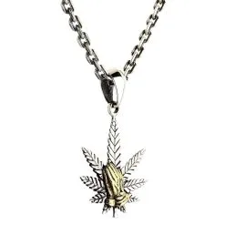 Bikerringshop Sterling Silver Praying Hands Marijuana Pendant Necklace 13 Bikerringshop Sterling Silver Praying Hands Marijuana Pendant Necklace -Outlet Rings Store Praying Hands Marijuana necklace 2