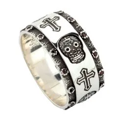 Bikerringshop Sterling Silver Skull Cross Santa Muerte Ring