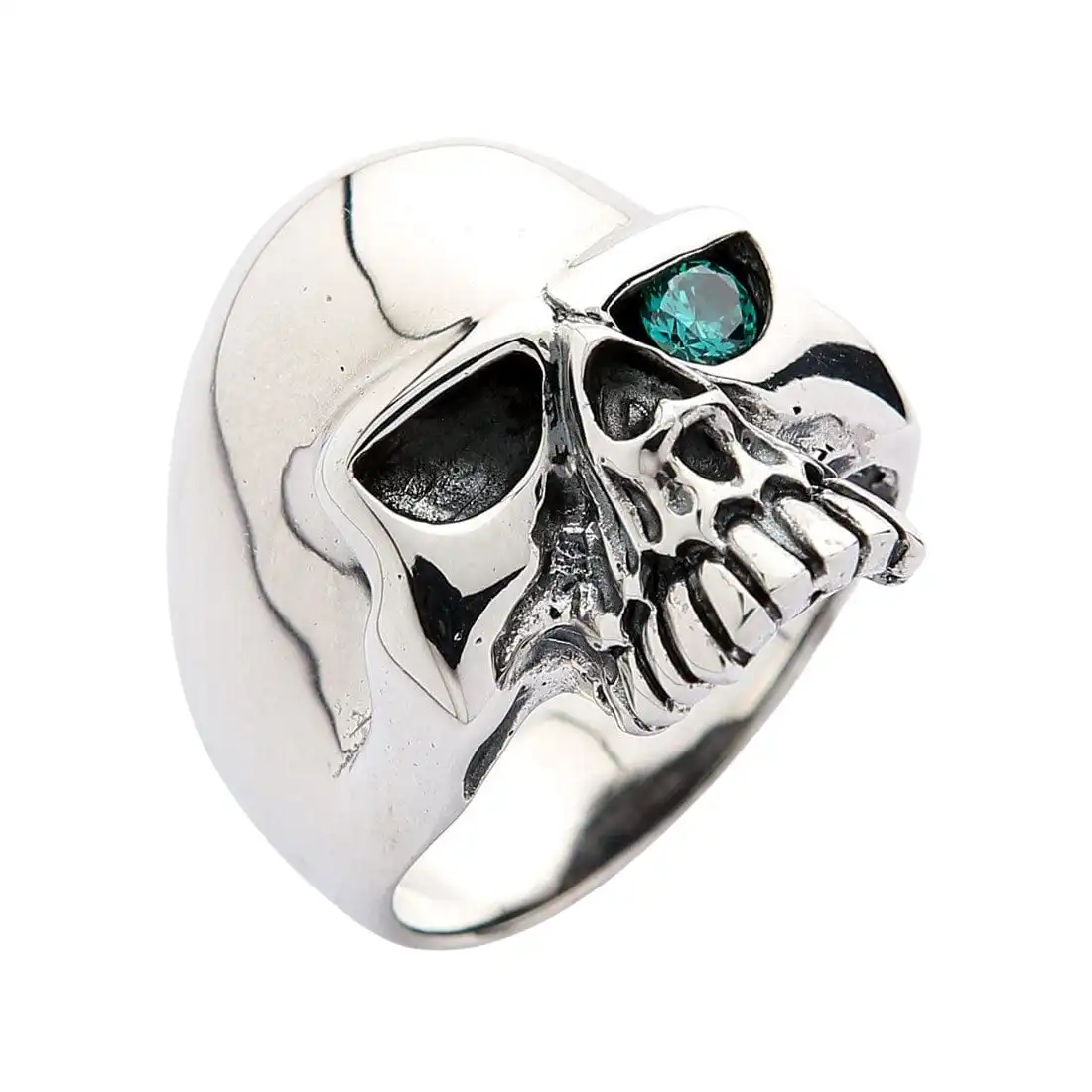 Bikerringshop Sterling Silver Blue Topaz Eye Skull Ring 4 Bikerringshop Sterling Silver Blue Topaz Eye Skull Ring - Image 2