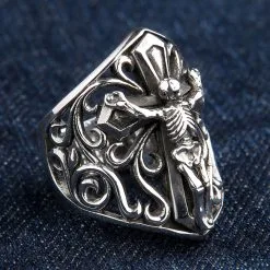 Bikerringshop Sterling Silver Cross Crucifix Skull Skeleton Gothic Ring -Outlet Rings Store Sterling Silver Cross Crucifix Skull Skeleton Gothic Ring 3