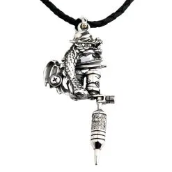 Bikerringshop Sterling Silver Diamond Skull Dragon Tattoo Machine Gun Pendant -Outlet Rings Store Sterling Silver Diamond Skull Dragon Tattoo Gun Pendant 4