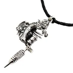Bikerringshop Sterling Silver Diamond Skull Dragon Tattoo Machine Gun Pendant -Outlet Rings Store Sterling Silver Diamond Skull Dragon Tattoo Gun Pendant 5