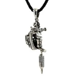 Bikerringshop Sterling Silver Diamond Skull Dragon Tattoo Machine Gun Pendant -Outlet Rings Store Sterling Silver Diamond Skull Dragon Tattoo Gun Pendant 6