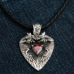 Bikerringshop Sterling Silver Knight Garnet Dragon Pendant