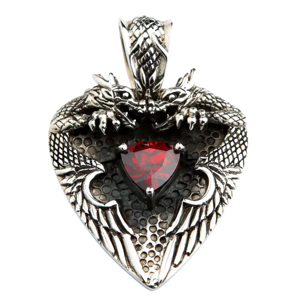 Bikerringshop Sterling Silver Knight Garnet Dragon Pendant 6 Bikerringshop Sterling Silver Knight Garnet Dragon Pendant - Image 4