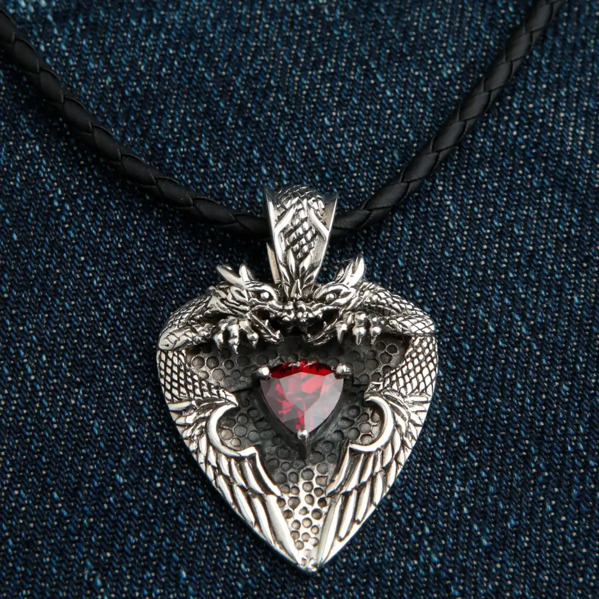 Bikerringshop Sterling Silver Knight Garnet Dragon Pendant 3 Bikerringshop Sterling Silver Knight Garnet Dragon Pendant
