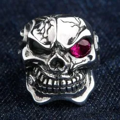 Bikerringshop Sterling Silver Ruby Red Eye Mafia Skull Ring -Outlet Rings Store Sterling Silver Ruby Red Eye Mafia Skull Ring