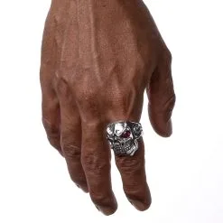 Bikerringshop Sterling Silver Ruby Red Eye Mafia Skull Ring -Outlet Rings Store Sterling Silver Ruby Red Eye Mafia Skull Ring 3