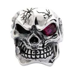 Bikerringshop Sterling Silver Ruby Red Eye Mafia Skull Ring -Outlet Rings Store Sterling Silver Ruby Red Eye Mafia Skull Ring 4
