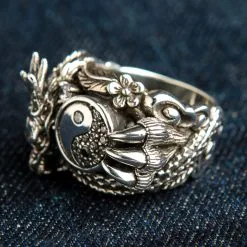 Bikerringshop Sterling Silver Yin-Yang Dragon Ring -Outlet Rings Store Sterling Silver Yin Yang Dragon Ring 2