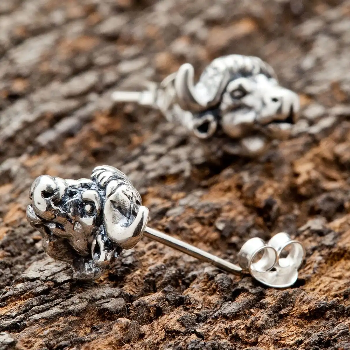 Bikerringshop Sterling Silver Bison Stud Earrings 4 Bikerringshop Sterling Silver Bison Stud Earrings - Image 2