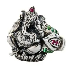 Bikerringshop Sterling Silver Amulet Hindu God Ganesha Ring