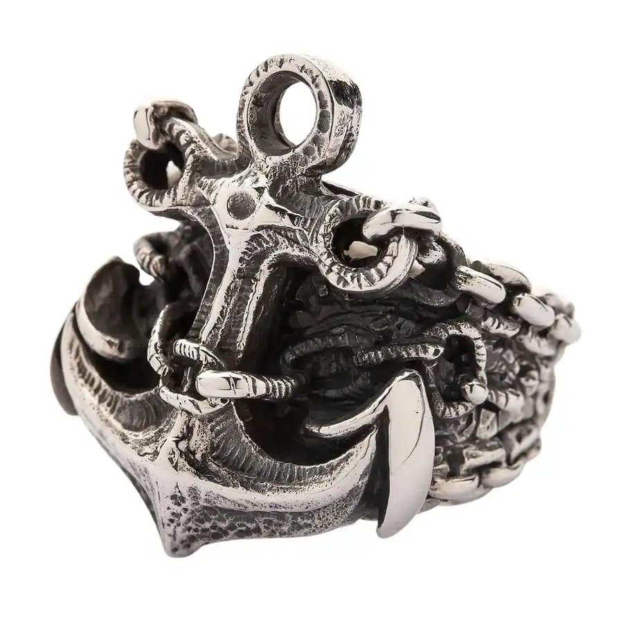 Bikerringshop 925 Sterling Silver Anchor Mens Ring 4 Bikerringshop 925 Sterling Silver Anchor Mens Ring - Image 2