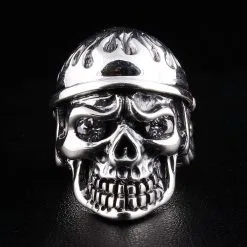 Bikerringshop Sterling Silver Military Army Skull Ring