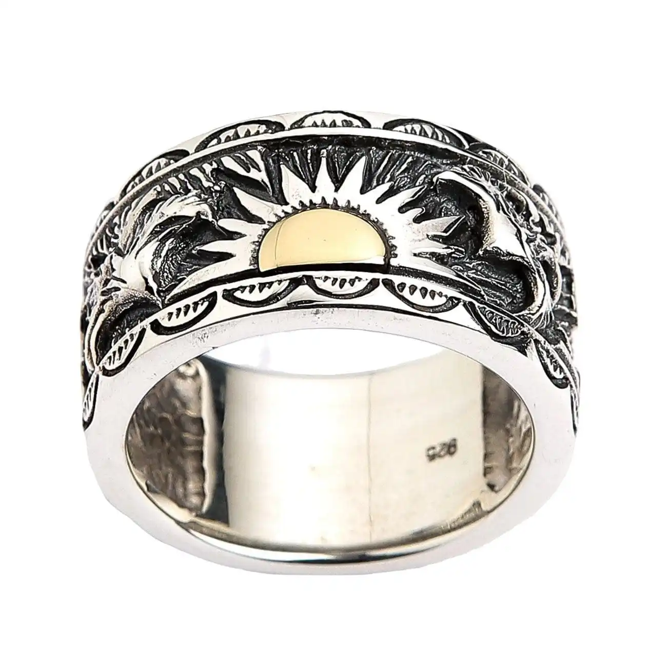 Bikerringshop Sterling Silver Indian Mens Band Ring 4 Bikerringshop Sterling Silver Indian Mens Band Ring - Image 2