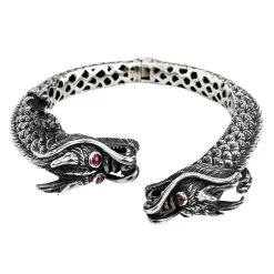 Bikerringshop Sterling Silver Big Dragon Men's Cuff Bracelet
