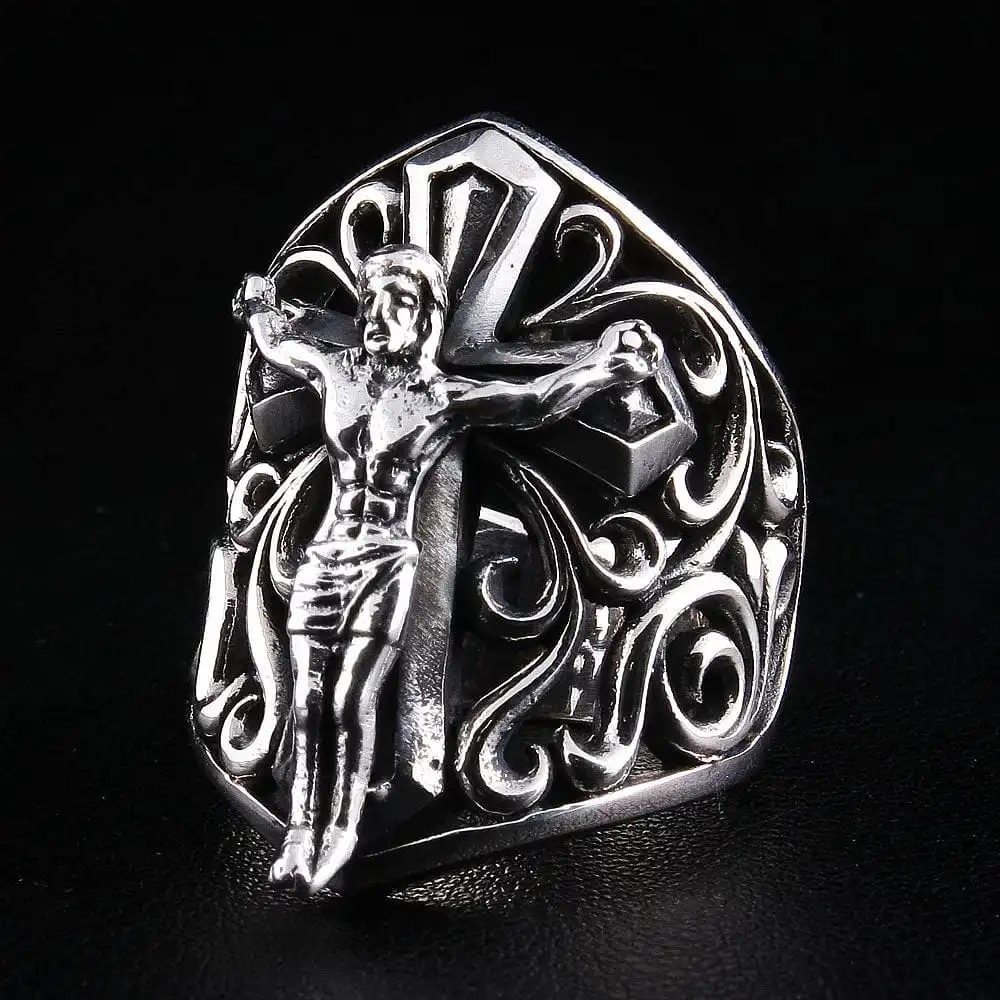 Bikerringshop Sterling Silver Big Jesus Ring 5 Bikerringshop Sterling Silver Big Jesus Ring - Image 3