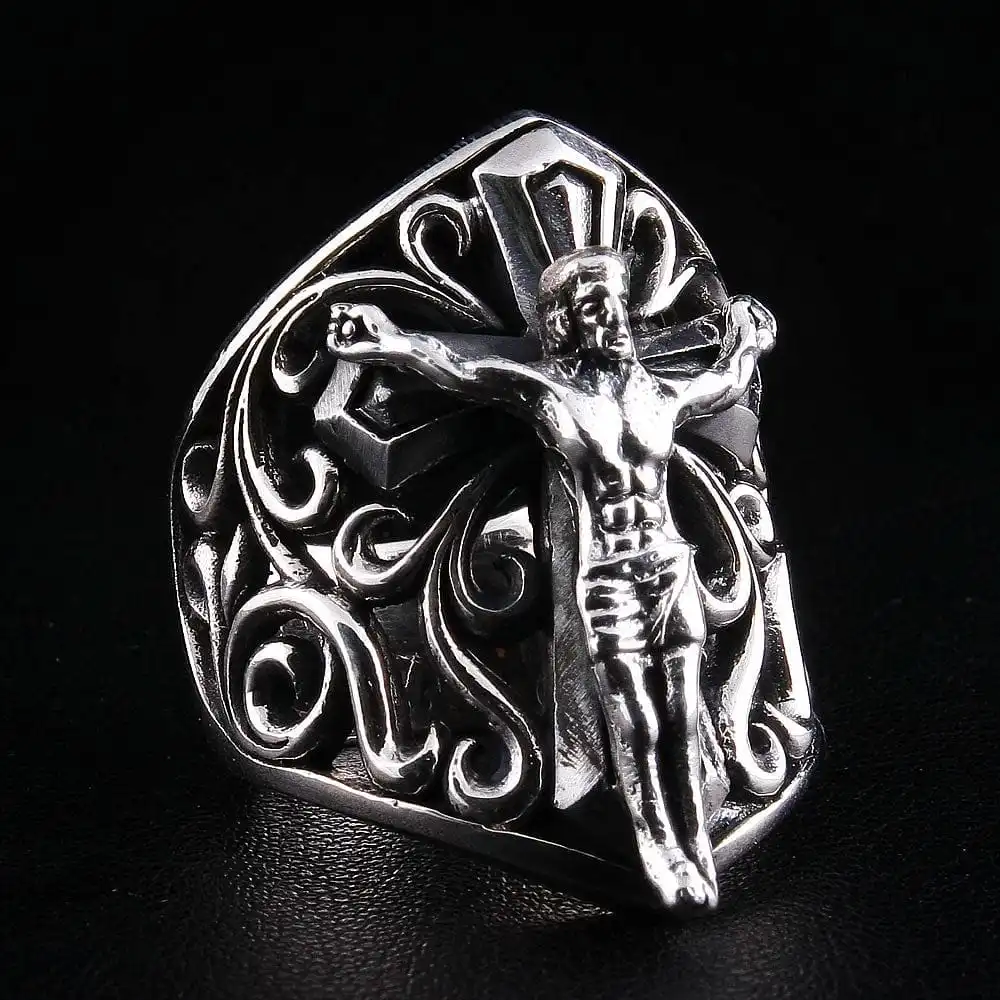 Bikerringshop Sterling Silver Big Jesus Ring 4 Bikerringshop Sterling Silver Big Jesus Ring - Image 2