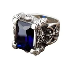 Bikerringshop Sterling Silver Big Sapphire Mens Rings