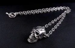 Bikerringshop Sterling Silver Big Head Skull Chain Necklace -Outlet Rings Store big skull head chain necklace silver gothic