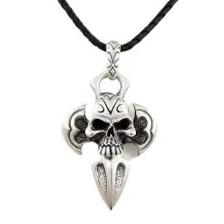Bikerringshop Big Silver Armor Skull Pendant Necklace