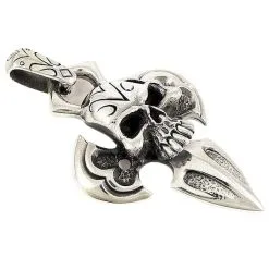 Bikerringshop Big Silver Armor Skull Pendant Necklace -Outlet Rings Store big skull pendant necklace 3