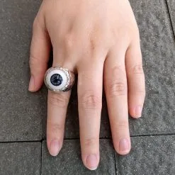 Bikerringshop Sterling Silver Dark Blue Evil Eye Adjustable Ring -Outlet Rings Store big evil eye ring 11