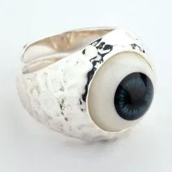 Bikerringshop Sterling Silver Dark Blue Evil Eye Adjustable Ring -Outlet Rings Store big evil eye ring 2