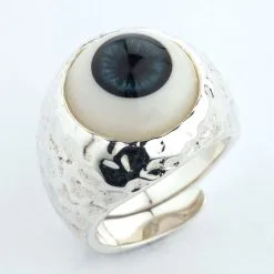 Bikerringshop Sterling Silver Dark Blue Evil Eye Adjustable Ring -Outlet Rings Store big evil eye ring 3