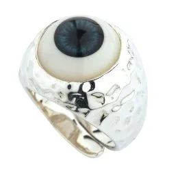 Bikerringshop Sterling Silver Dark Blue Evil Eye Adjustable Ring
